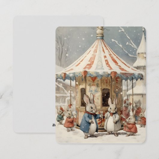 Kerstkonijntjes op de carrousel feestdagenkaart (Voorkant / Achterkant)