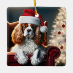 Kerstkoning Charles op een rode fluwelen stoel Keramisch Ornament