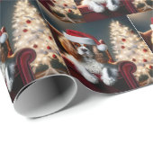 Kerstkoning Charles Spaniel op een rode stoel Cadeaupapier (Rol Hoek)
