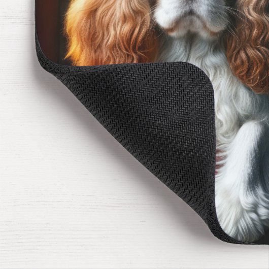 Kerstkoning Charles Spaniel op een rode stoel Muismat (Hoek)