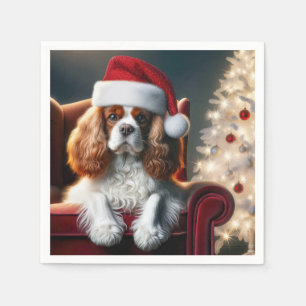 Kerstkoning Charles Spaniel op een rode stoel Servet
