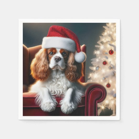 Kerstkoning Charles Spaniel op een rode stoel Servet (Voorkant)