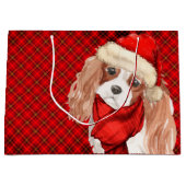Kerstkoning Charles Terrier Hond en Red Plaid Groot Cadeauzakje (Voorkant)