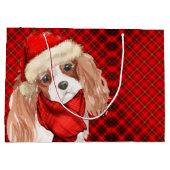 Kerstkoning Charles Terrier Hond en Red Plaid Groot Cadeauzakje (Achterkant)