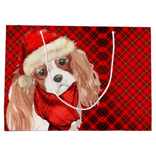 Kerstkoning Charles Terrier Hond en Red Plaid Groot Cadeauzakje (Achterkant)