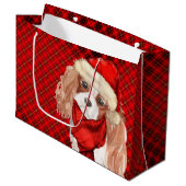 Kerstkoning Charles Terrier Hond en Red Plaid Groot Cadeauzakje (Voorkant Gekanteld)