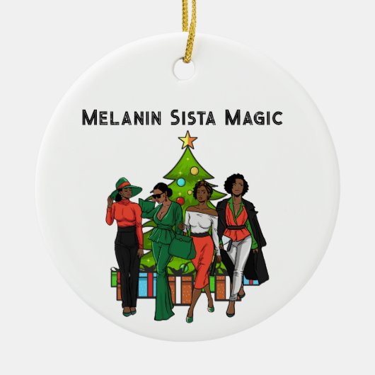 Kerstkoningin Melanin Sista Black Girl Magic Fun Keramisch Ornament (Voorkant)