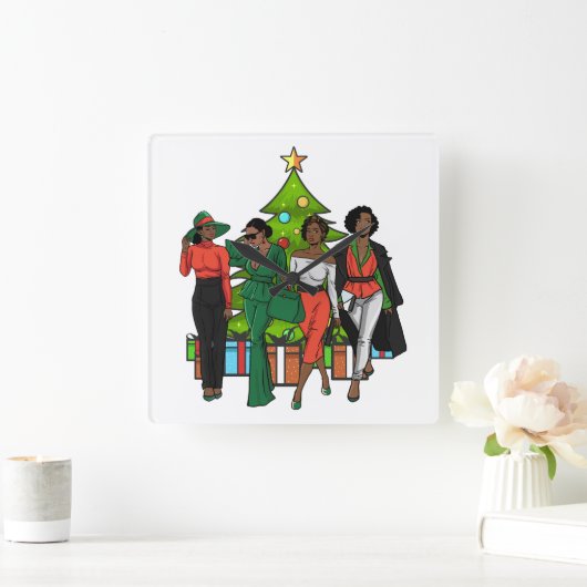 Kerstkoningin Melanin Sista Black Girl Magic Fun Vierkante Klok (Huis)