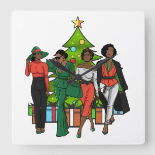 Kerstkoningin Melanin Sista Black Girl Magic Fun Vierkante Klok