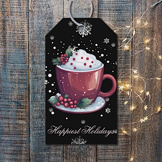 Kerstkop warme chocolademelk cadeaulabel