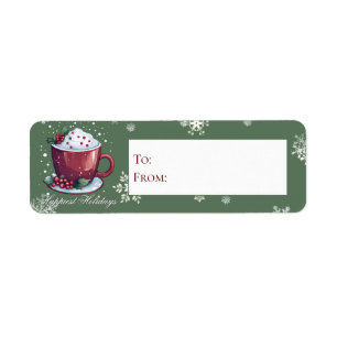 Kerstkop warme chocolademelk   Groen cadeau Etiket