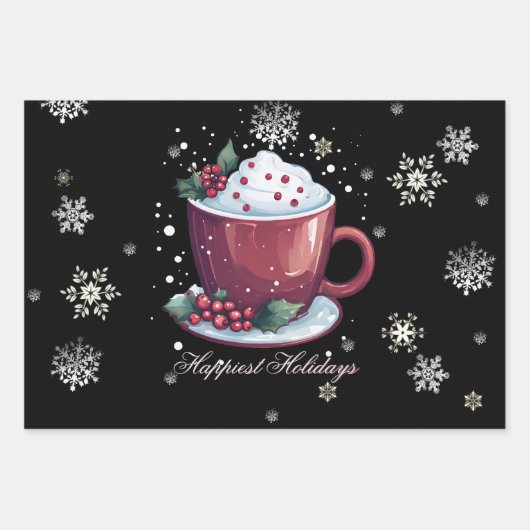 Kerstkop warme chocolademelk inpakpapier vel (Voorkant)