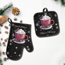 Kerstkop warme chocolademelk ovenwant & pannenlap set
