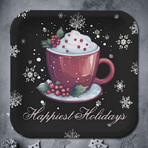 Kerstkop warme chocolademelk papieren bordje