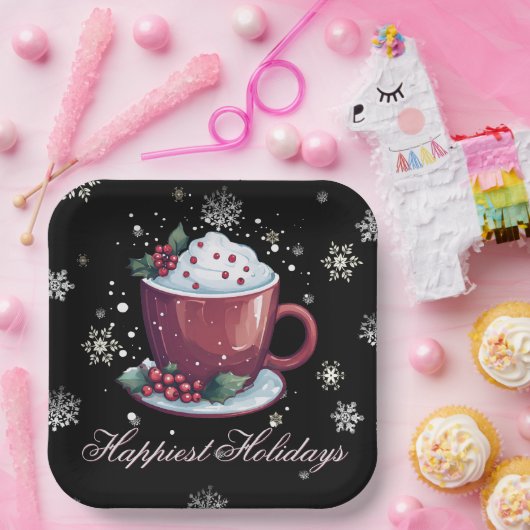 Kerstkop warme chocolademelk papieren bordje (Feest)