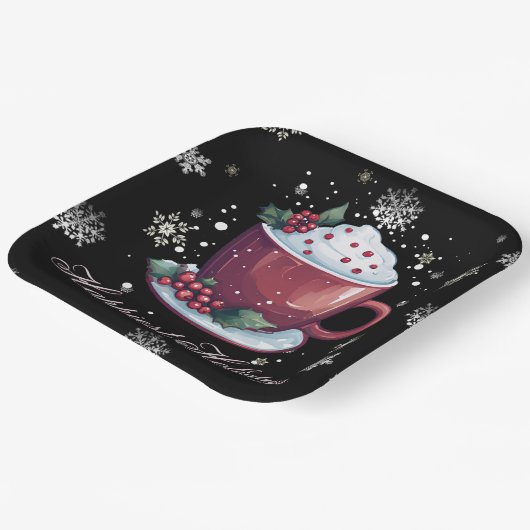 Kerstkop warme chocolademelk papieren bordje (Gebogen)