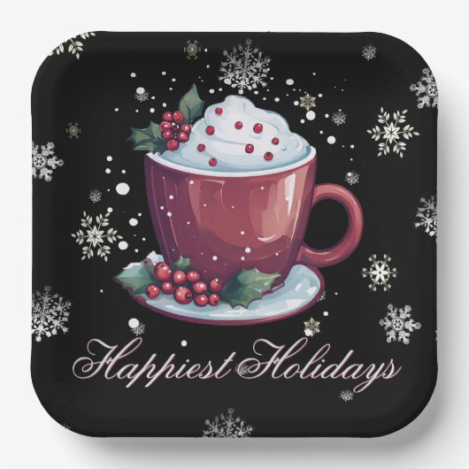 Kerstkop warme chocolademelk papieren bordje (Voorkant)