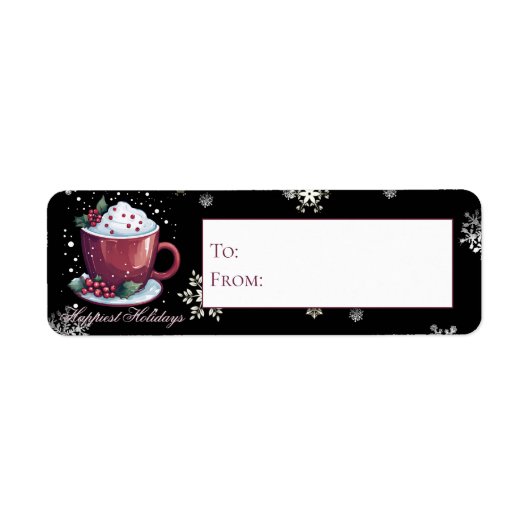 Kerstkop warme chocolademelk | Zwart cadeau Etiket (Voorkant)