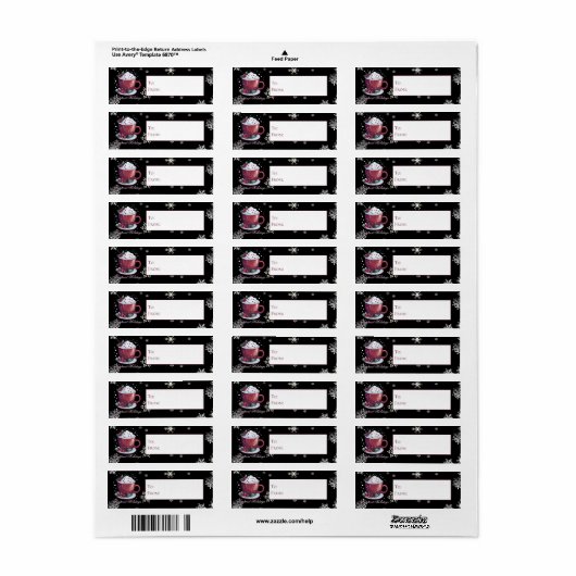 Kerstkop warme chocolademelk | Zwart cadeau Etiket (Full Sheet)