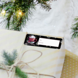 Kerstkop warme chocolademelk | Zwart cadeau Etiket