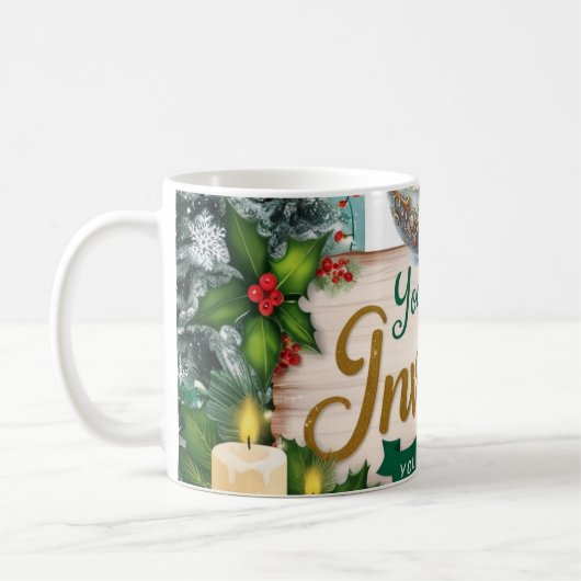 Kerstkop "You're Invited" Koffiemok (Links)