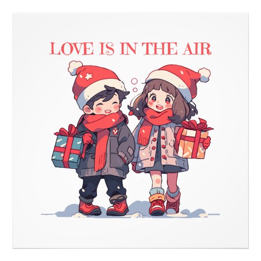 Kerstkoppel - Liefde is in de lucht Foto Afdruk (Voorkant)