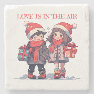 Kerstkoppel - Liefde is in de lucht Stenen Onderzetter