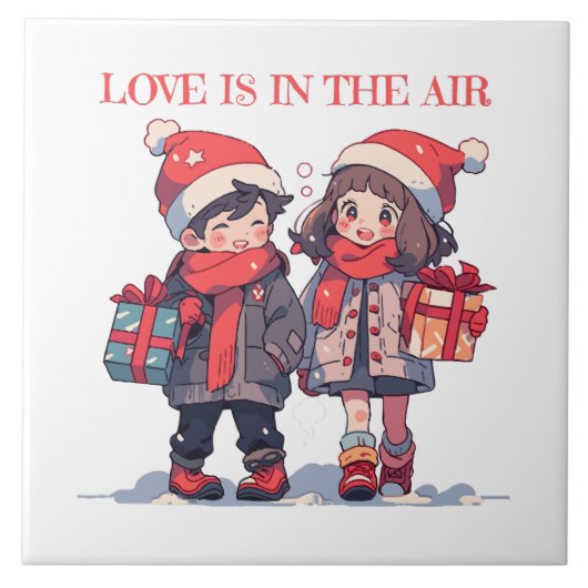 Kerstkoppel - Liefde is in de lucht Tegeltje (Voorkant)