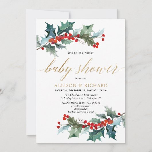 Kerstkoppels baby shower Elegant rood goud Kaart (Voorkant)