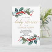 Kerstkoppels baby shower Elegant rood goud Kaart (Staand voorkant)