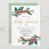 Kerstkoppels baby shower Elegant rood goud Kaart (Voorkant / Achterkant)