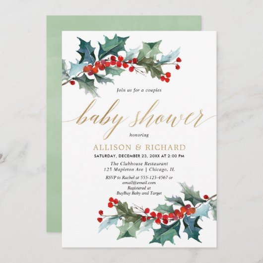 Kerstkoppels baby shower Elegant rood goud Kaart (Voorkant / Achterkant)