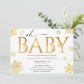 Kerstkoppels baby shower gouden sneeuwvlokken kaart (Staand voorkant)
