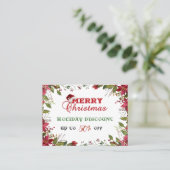 Kerstkorting Rode Witte Poinsettia Frame Kortingskaartje (Staand voorkant)