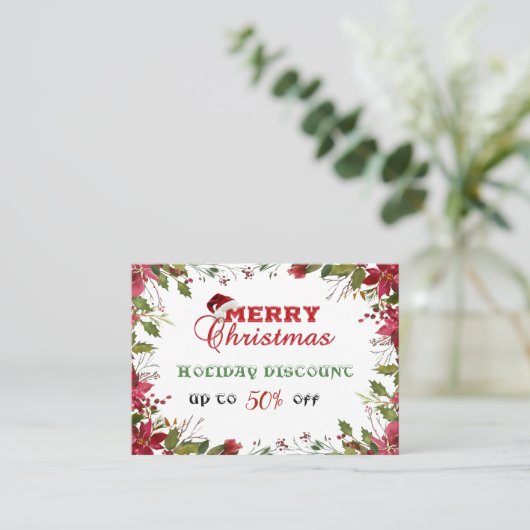 Kerstkorting Rode Witte Poinsettia Frame Kortingskaartje (Staand voorkant)