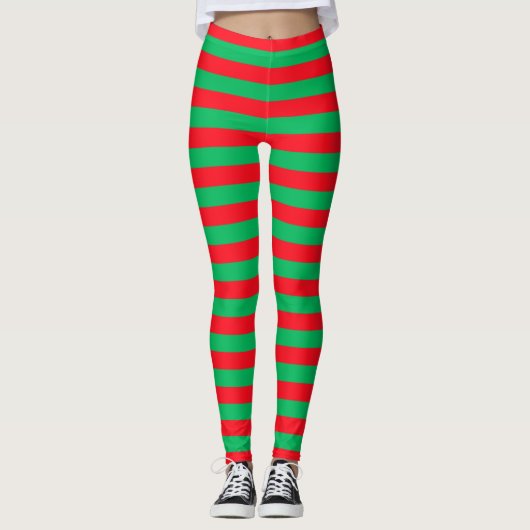 Kerstkostume Elf Red en Green Striped Leggings (Voorkant)