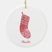 Kerstkous Gepersonaliseerde naam Rood Wit Keramisch Ornament (Achterkant)