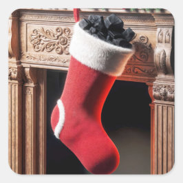 Kerstkous gevuld met kolen vierkante sticker