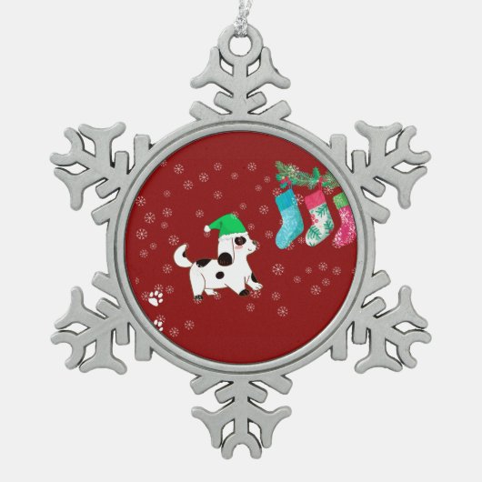 Kerstkous Hond Tin Sneeuwvlok Ornament (Voorkant)
