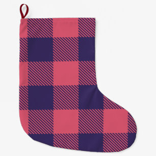 Kerstkous Hot Pink Magenta Indigo Schots geruit Grote Kerstsok