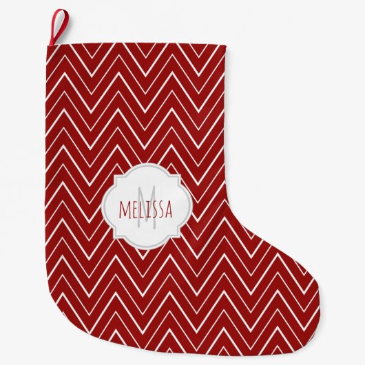 Kerstkous met Chevron-patroon en monogram Grote Kerstsok (Voorkant)
