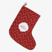 Kerstkous met Chevron-patroon en monogram Grote Kerstsok (Voorkant (Hangend))