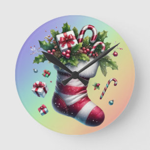 Kerstkous met geschenken en snoepjes ronde klok
