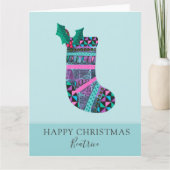 Kerstkous met Monogram Abstract Patroon Kaart (Voorkant)