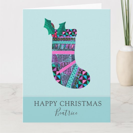 Kerstkous met Monogram Abstract Patroon Kaart (Voorkant)