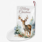Kerstkous met Winter Deer Waterverf Kleine Kerstsok (Achterkant)