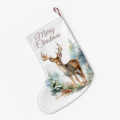 Kerstkous met Winter Deer Waterverf Kleine Kerstsok (Achterkant (Hangend))