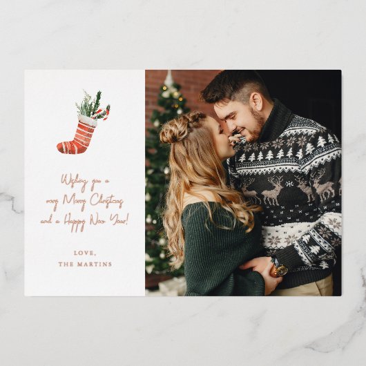 Kerstkous Notitie Foto Kerstmis Folie Uitnodiging (Voorkant)