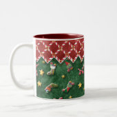 Kerstkous op Candy Cane Stripe Coffee Cup Tweekleurige Koffiemok (Links)