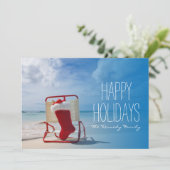 Kerstkous op een strandstoel feestdagenkaart (Staand voorkant)